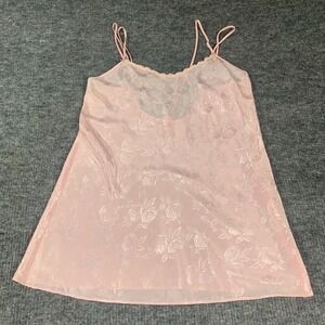 Vintage Delicates Slip Womens Large Pink Floral Jacquard Satin Chemise Nightie